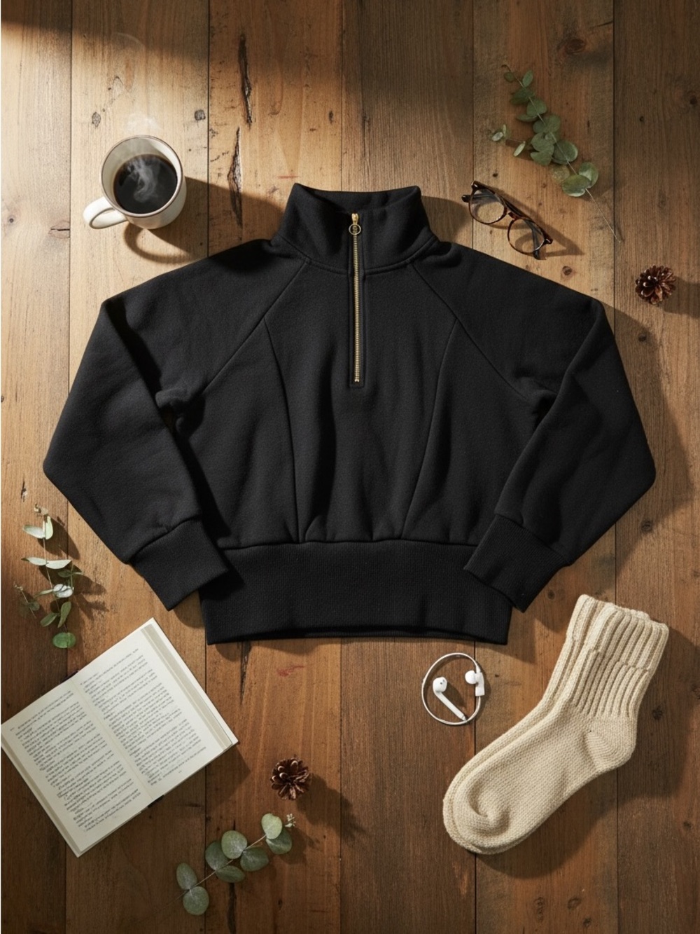 a new day Black Half-Zip Pullover Sweater